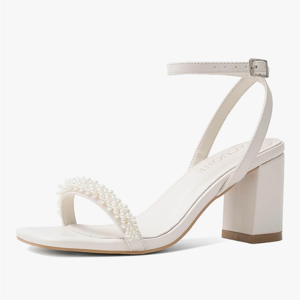 Cream Pearl-Embellished Women's Heels